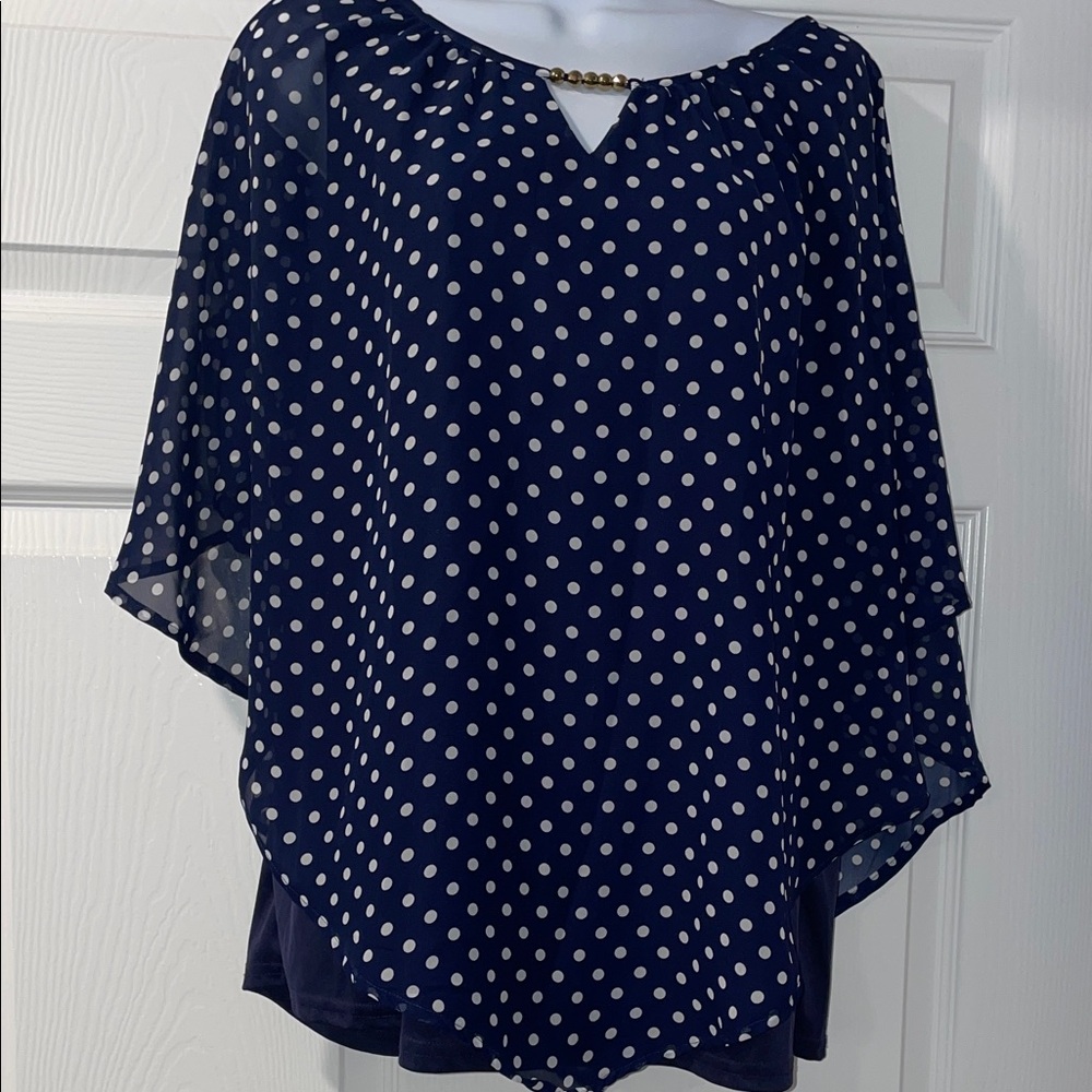 Robert Louis Navy and White Polka Dot Blouse